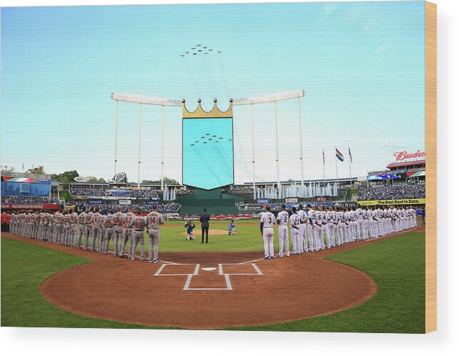 American League Baseball Wood Print featuring the photograph Division Series - Los Angeles Angels Of by Jamie Squire