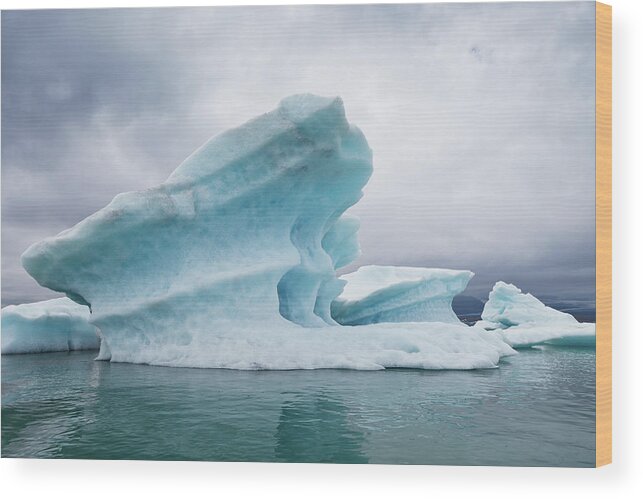Scenics Wood Print featuring the photograph Icebergs On Glacial Lagoon #3 by Arctic-images