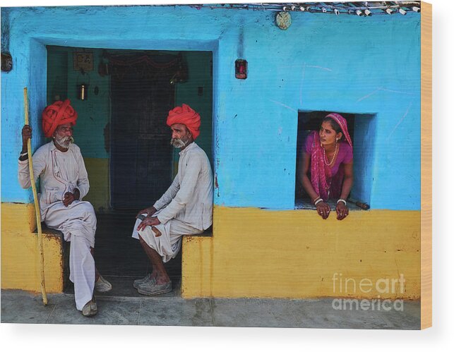 Walking Cane Wood Print featuring the photograph India, Rajasthan, Rabari Village #3 by Tuul & Bruno Morandi