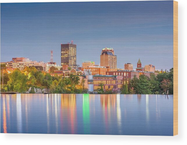 Landscape Wood Print featuring the photograph Manchester, New Hampshire, Usa Skyline #3 by Sean Pavone