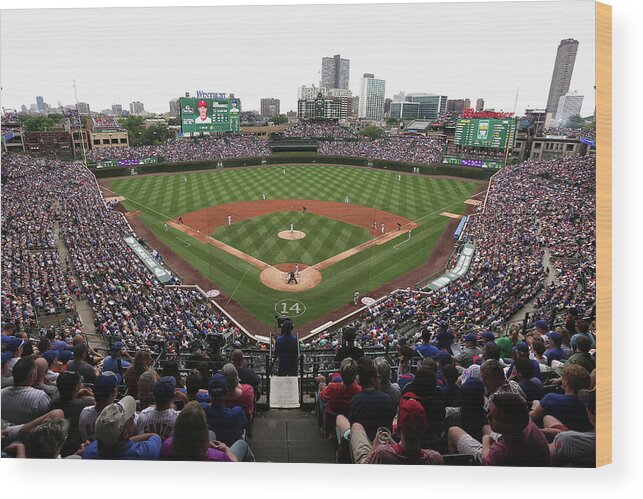 American League Baseball Wood Print featuring the photograph Philadelphia Phillies V Chicago Cubs by Jonathan Daniel