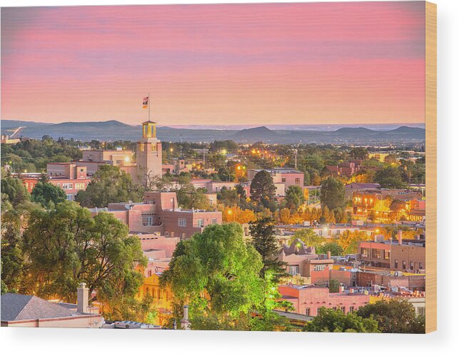 Landscape Wood Print featuring the photograph Santa Fe, New Mexico, Usa Downtown #3 by Sean Pavone