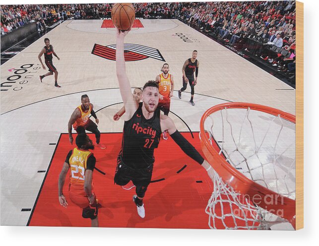 Jusuf Nurkic Wood Print featuring the photograph Utah Jazz V Portland Trail Blazers by Sam Forencich