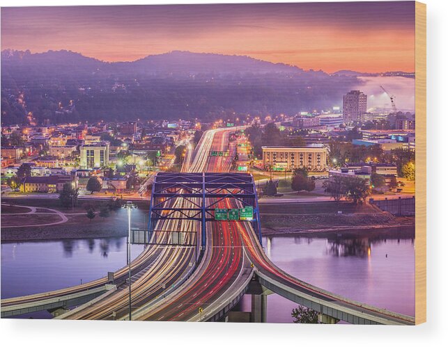 Landscape Wood Print featuring the photograph Charleston, West Virginia, Usa Downtown #4 by Sean Pavone