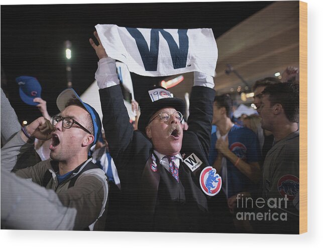 Celebration Wood Print featuring the photograph Cleveland Indians Fans Gather To The by Justin Merriman