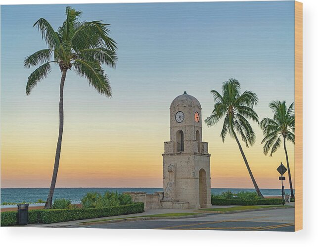 Estock Wood Print featuring the digital art Clock Tower In Palm Beach #4 by Laura Zeid