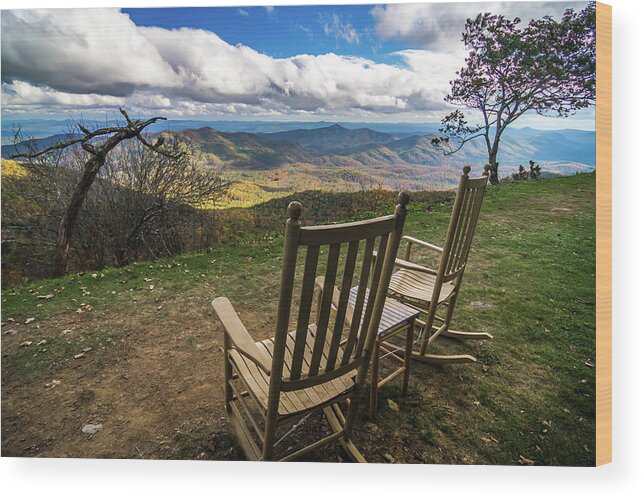 Blue Wood Print featuring the photograph Mountain Views At Sunset From Lawn Chair #4 by Alex Grichenko