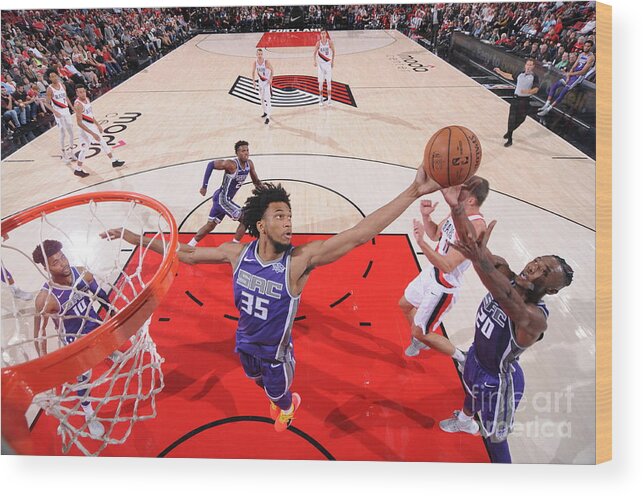 Nba Pro Basketball Wood Print featuring the photograph Sacramento Kings V Portland Trail by Sam Forencich