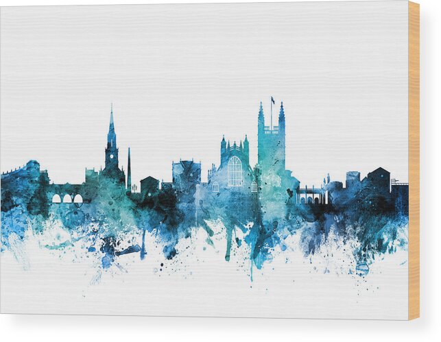 Bath Wood Print featuring the digital art Bath England Skyline Cityscape #5 by Michael Tompsett
