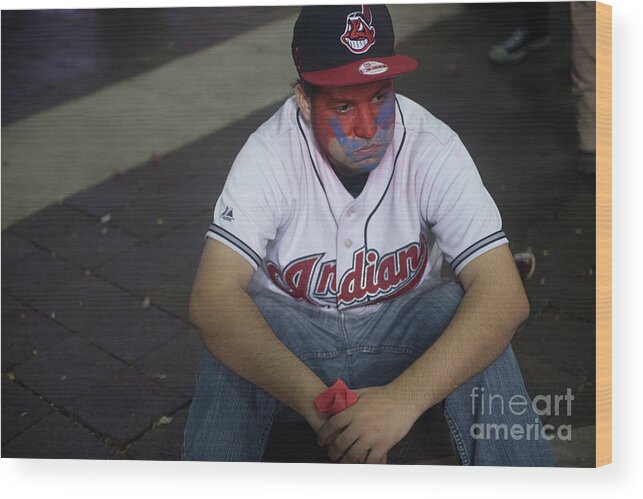 Cleveland Indians Wood Print featuring the photograph Cleveland Indians Fans Gather To The by Justin Merriman