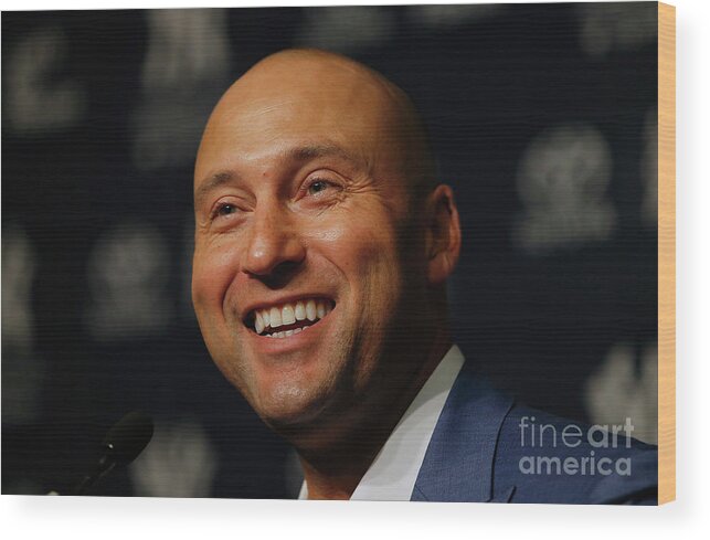 People Wood Print featuring the photograph Derek Jeter Ceremony by Rich Schultz