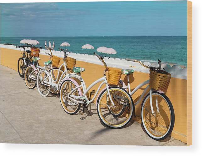Estock Wood Print featuring the digital art Florida, Palm Beach, Bicycle Leaning On Wall At The Beach #5 by Laura Diez