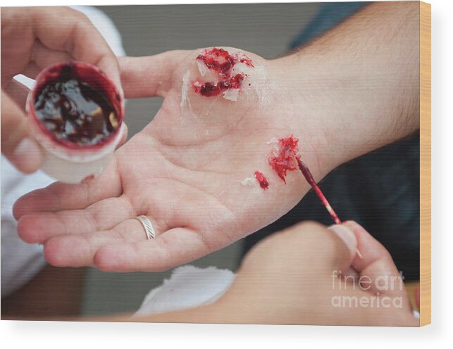 Injury Wood Print featuring the photograph Special Effects Make-up #5 by Microgen Images/science Photo Library