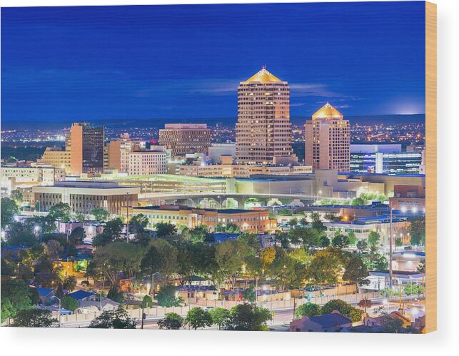 Landscape Wood Print featuring the photograph Albuquerque, New Mexico, Usa Downtown #6 by Sean Pavone