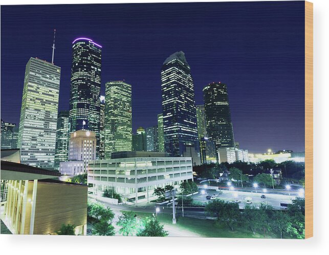 Scenics Wood Print featuring the photograph Houston Downtown #6 by Lightkey