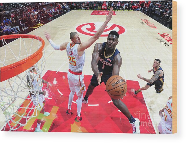 Zion Williamson Wood Print featuring the photograph New Orleans Pelicans V Atlanta Hawks #6 by Scott Cunningham