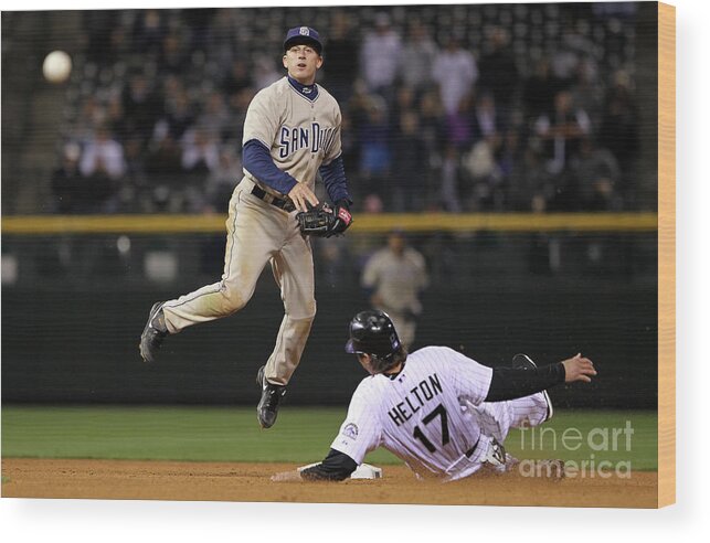 Double Play Wood Print featuring the photograph San Diego Padres V Colorado Rockies by Doug Pensinger