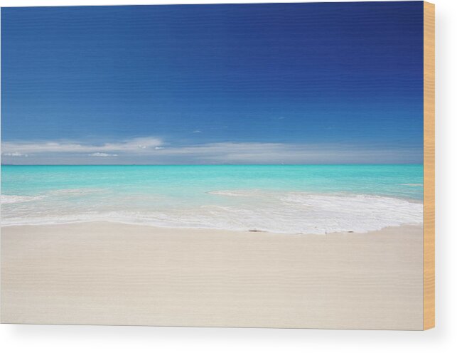 Water's Edge Wood Print featuring the photograph Clean White Caribbean Beach With Blue #7 by Michaelutech