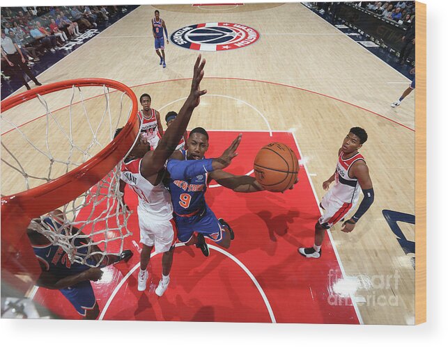Nba Pro Basketball Wood Print featuring the photograph New York Knicks V Washington Wizards by Ned Dishman