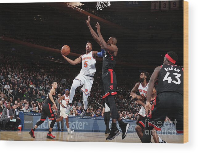 Dennis Smith Jr Wood Print featuring the photograph Toronto Raptors V New York Knicks by Nathaniel S. Butler