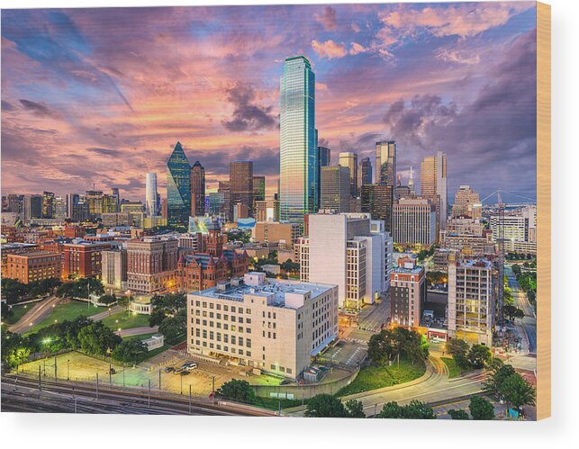 Landscape Wood Print featuring the photograph Dallas, Texas, Usa Downtown City #9 by Sean Pavone