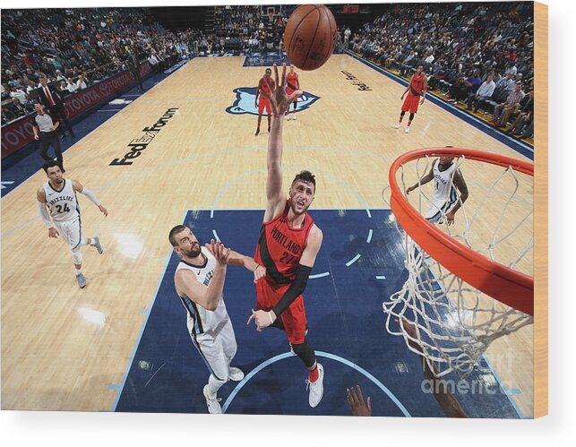 Jusuf Nurkic Wood Print featuring the photograph Portland Trail Blazers V Memphis #9 by Joe Murphy