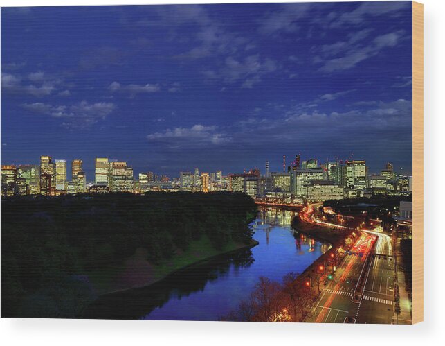 Two Lane Highway Wood Print featuring the photograph Tokyo Downtown Cityscape #9 by Vladimir Zakharov