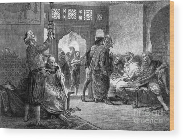 Tunis Wood Print featuring the drawing A Barbers Shop In Tunis, 1875.artist by Print Collector