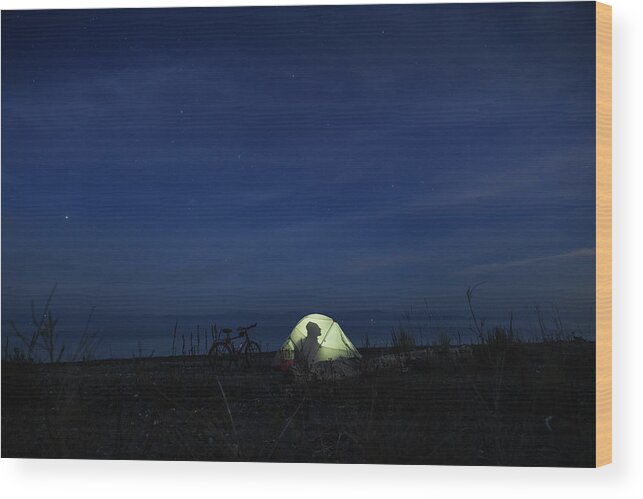2018 Wood Print featuring the photograph A cyclist camping in the dark in Vancouver Island, BC, Canada by Kamran Ali