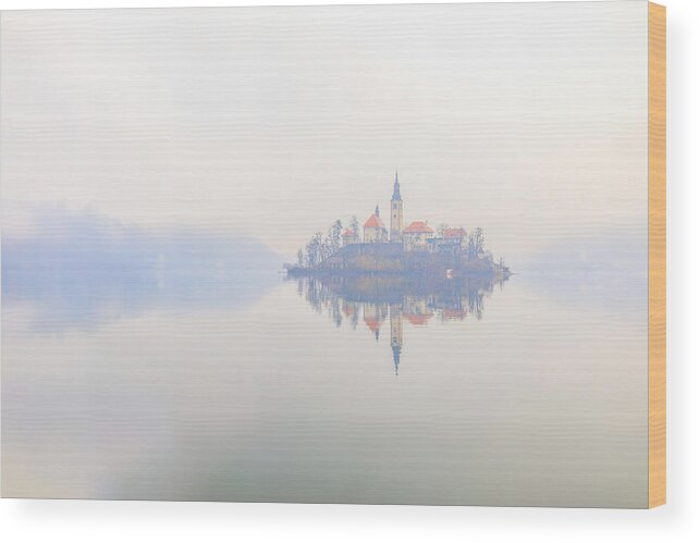  Wood Print featuring the photograph A Foggy Morning At The Bled Lake by Jenny Qiu