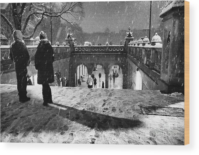 Snow Wood Print featuring the photograph A Snowy Night in Central Park by Steve Ember