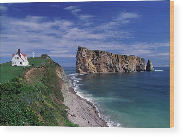 Water's Edge Wood Print featuring the photograph A Stunning View Of The Gaspe Perce Rock by Laughingmango