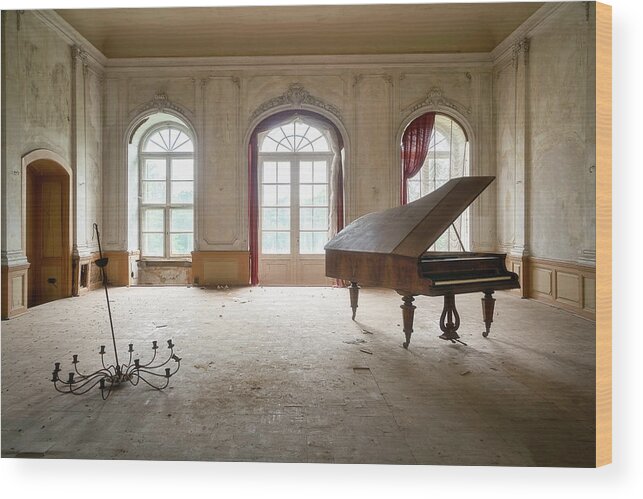 Urban Wood Print featuring the photograph Abandoned Grand Piano by Roman Robroek