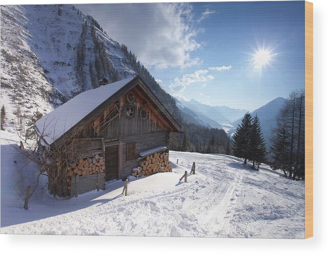 Reutte Wood Print featuring the photograph Abandoned Hut In Tirol Austria by Wingmar