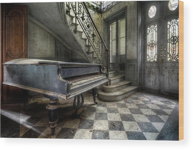 Urban Wood Print featuring the photograph Abandoned Piano in the Hall by Roman Robroek