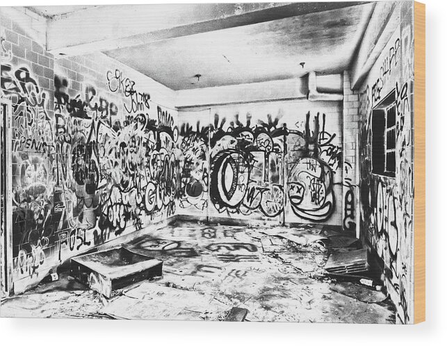 Graffiti Wood Print featuring the photograph Abandoned Room In Psychiatric Hospital Kings Park Long Island by Klm Studioline