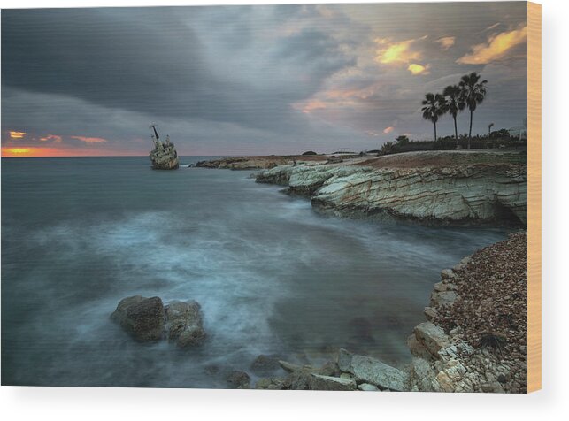 Coastline Wood Print featuring the photograph Abandoned ship of EDRO III resting on the coastline of Peyia in by Michalakis Ppalis