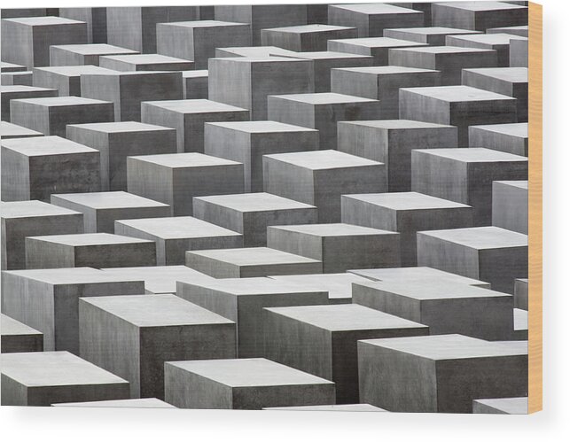 Monument To The Murdered Jews Of Europe Wood Print featuring the photograph Abstract Concrete Blocks At The Jewish by David Clapp