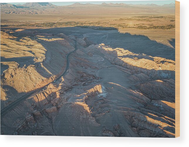 San Pedro De Atacama Wood Print featuring the photograph Access Road To San Pedro De Atacama From Aerial View by Cavan Images