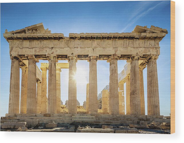 Greek Culture Wood Print featuring the photograph Acropolis Parthenon Temple,athens,greece by Mlenny