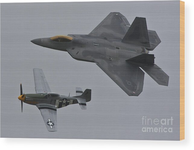 F22 P51 Wood Print featuring the photograph Aerial Domination by Greg Smith