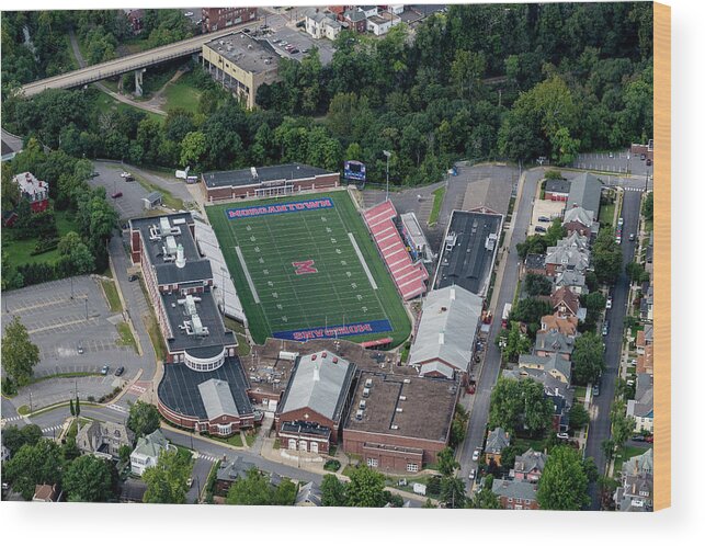 Morgantown Wood Print featuring the photograph Aerial of MHS football field and school by Dan Friend