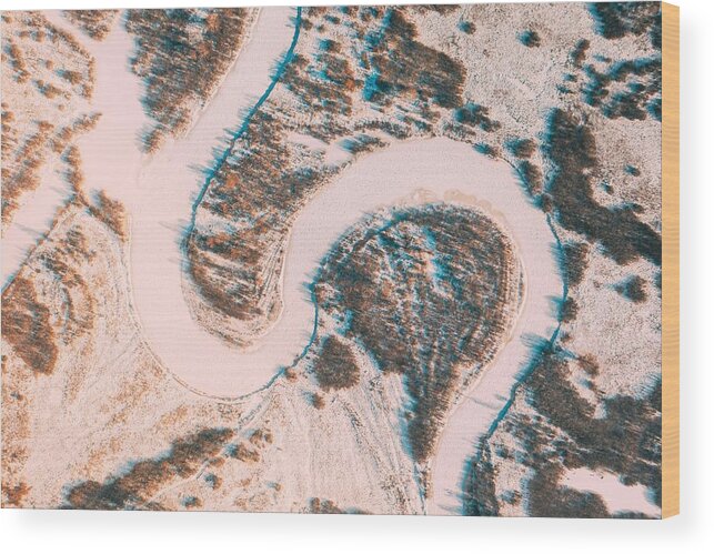 Landscapeaerial Wood Print featuring the photograph Aerial View Forest Woods And River by Ryhor Bruyeu