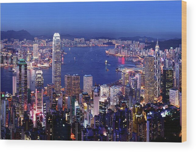 Chinese Culture Wood Print featuring the photograph Aerial View Of Hong Kong Victoria by Samxmeg
