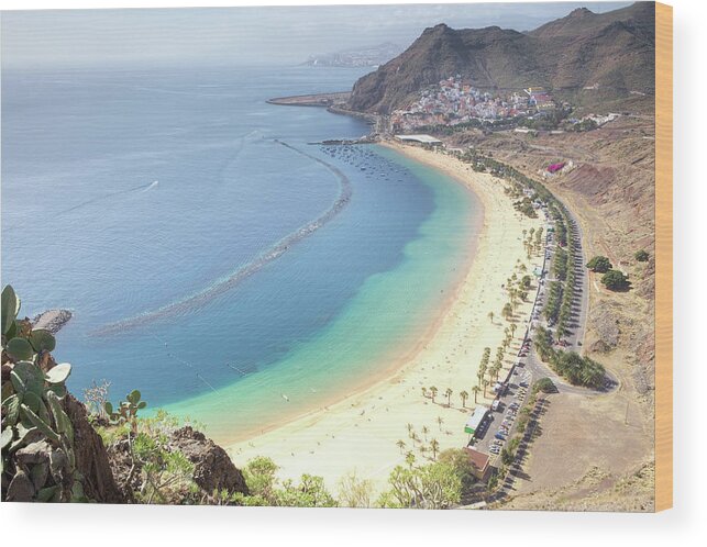 Water's Edge Wood Print featuring the photograph Aerial View Of Playa De Les Teresitas by Focus on nature