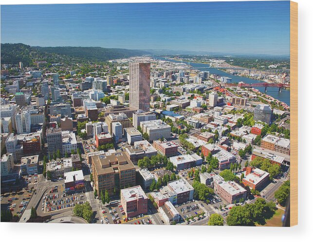 Built Structure Wood Print featuring the photograph Aerial View Of Portland by Craig Tuttle / Design Pics