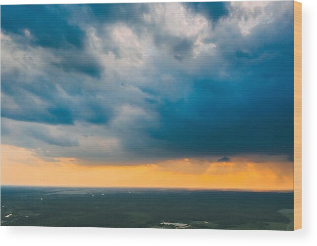 Landscapeaerial Wood Print featuring the photograph Aerial View. Sunset Sky Above Green by Ryhor Bruyeu