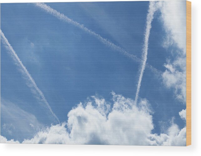 Air Pollution Wood Print featuring the photograph Airplane Vapor Trails by 77studio