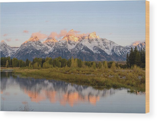 Tetons Wood Print featuring the photograph Alpen glow by Mary Hone