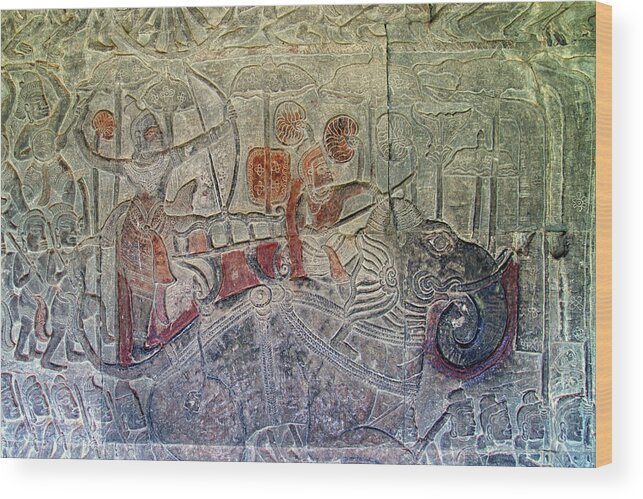 Buddhism Wood Print featuring the photograph Angkor wat sculpture by Stelios Kleanthous